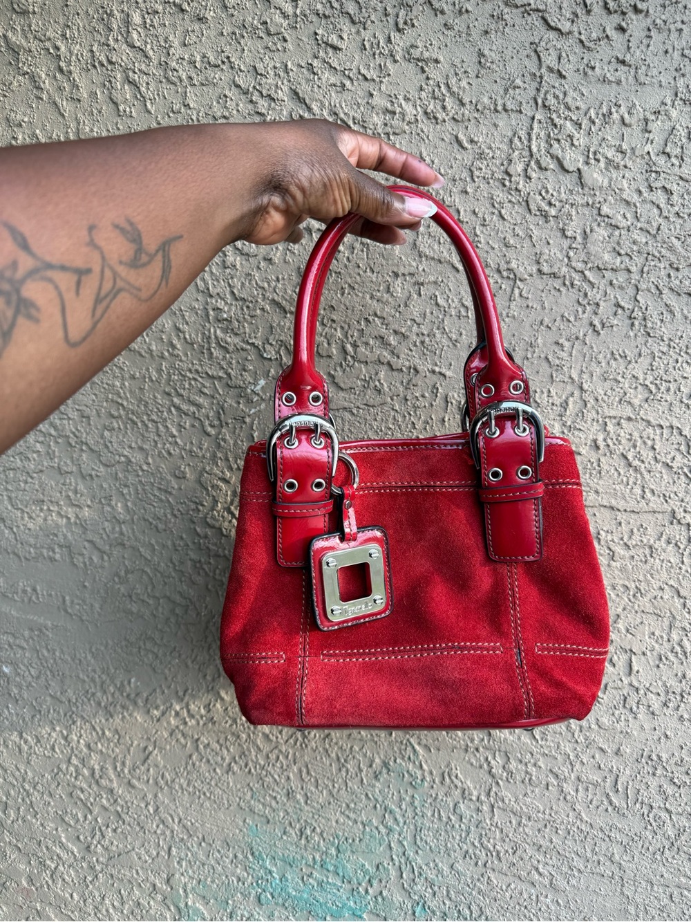 Tignanello Red Suede Top-Handle Handbag